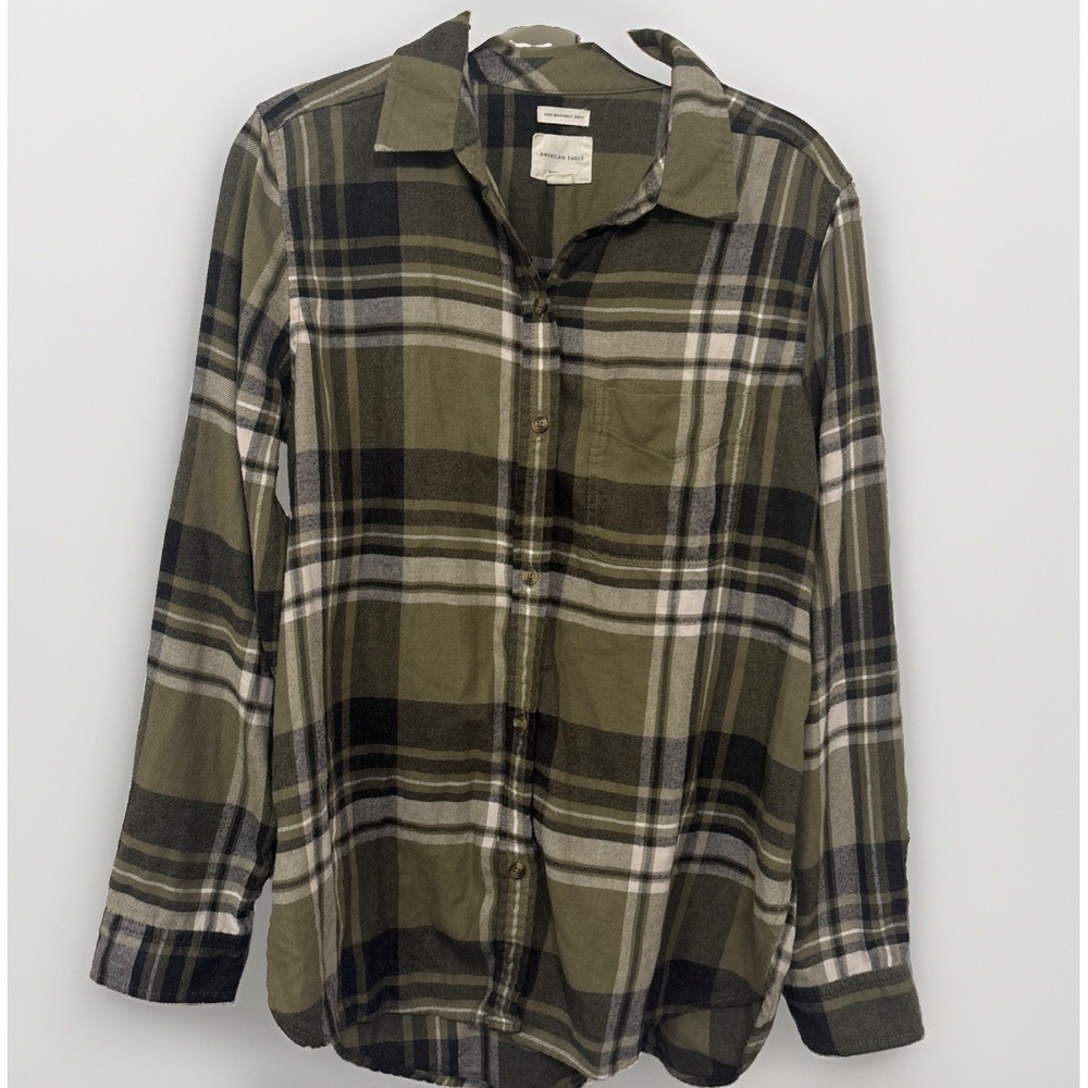 American Eagle Women's Ahh-mazingly Boyfriend Fit Flannel Shirt Sz S Green Plaid